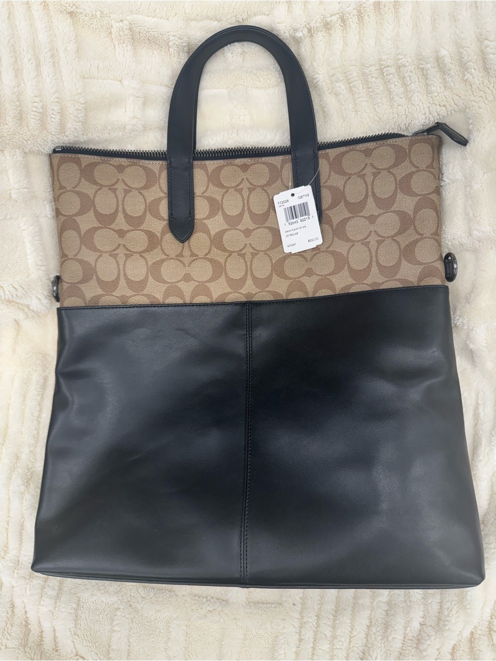 NWT Coach Two-Tone Signature Canvas & Leather Laptop Bag - Brown & Black